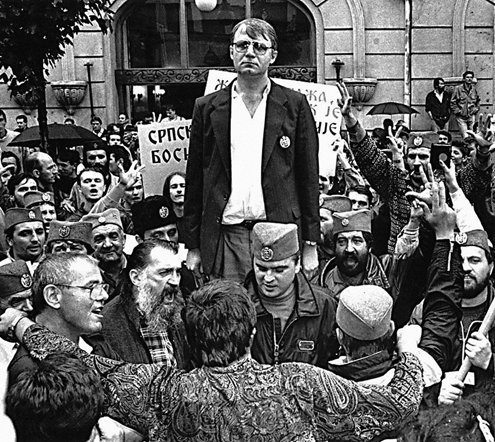 Miting opozicije pred Ruskim carem.V.Seselj.9.1991.foto:Petar Kujundzic